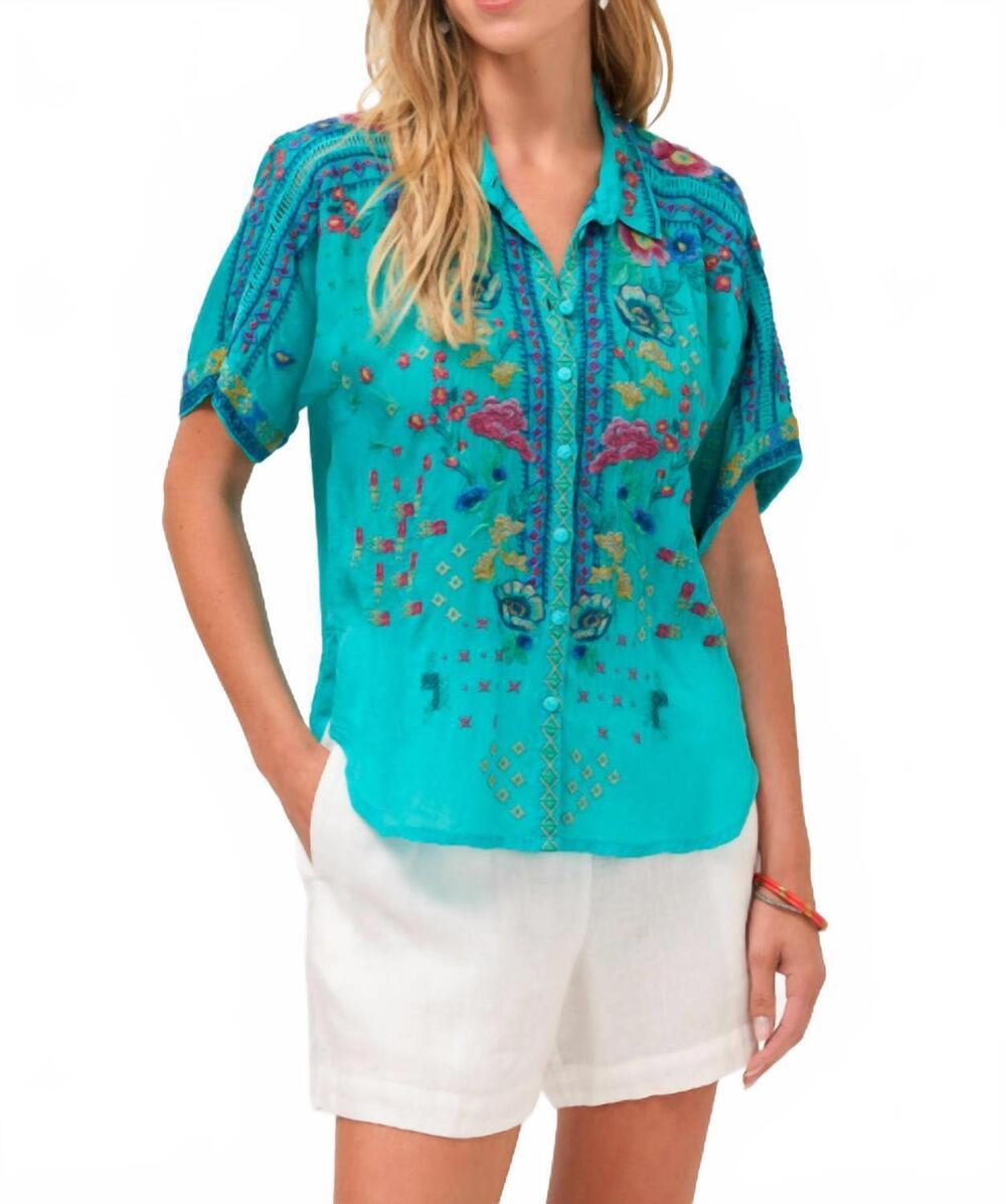 NEW JOHNNY WAS audrey short sleeve shirt in ceramic blue